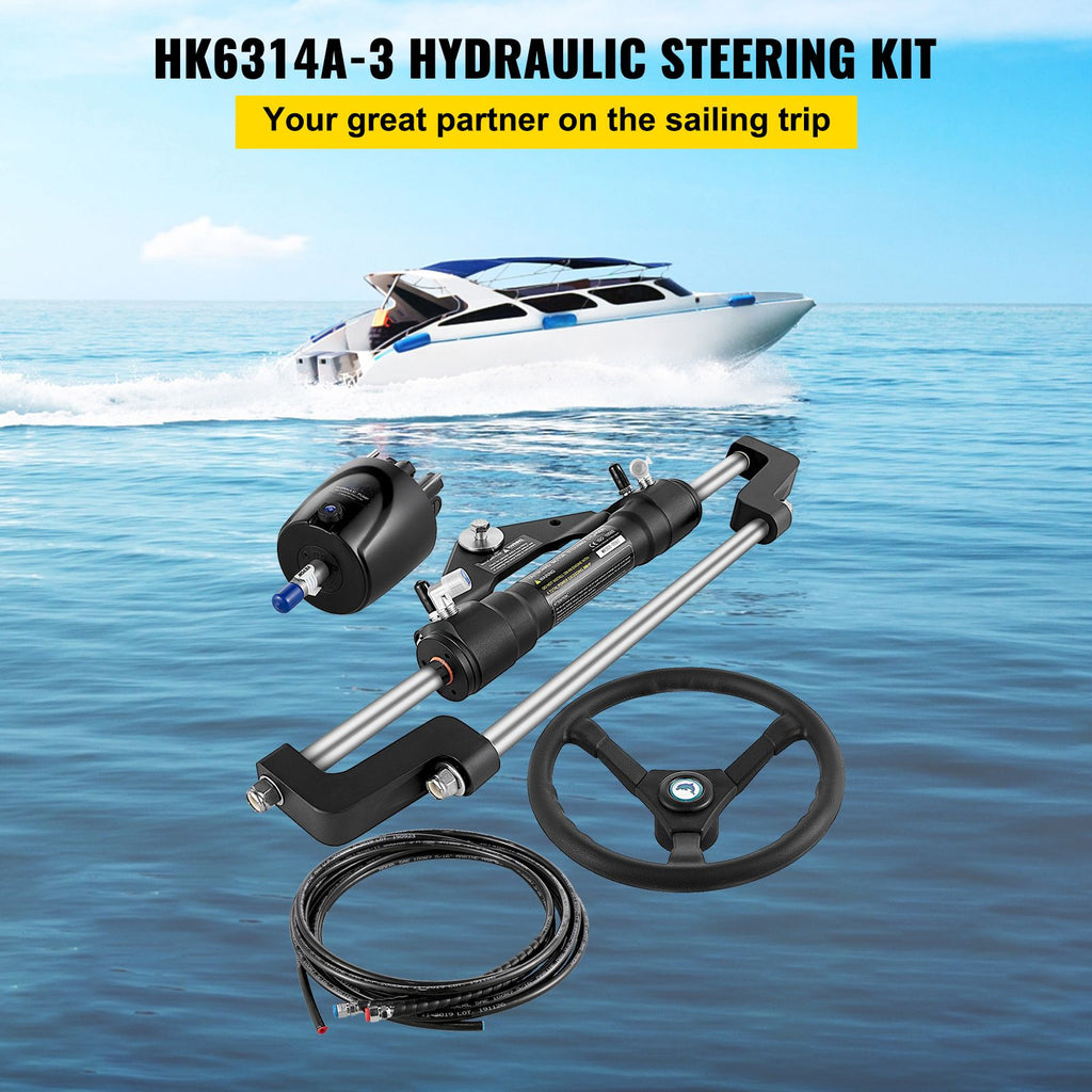 Hydraulic Boat Steering Kit, 300HP Hydraulic Steering Kit Helm Pump, Hydraulic Outboard Steeing Kit with 4267 mm Hydraulic Steering Hose for Boat Steering System