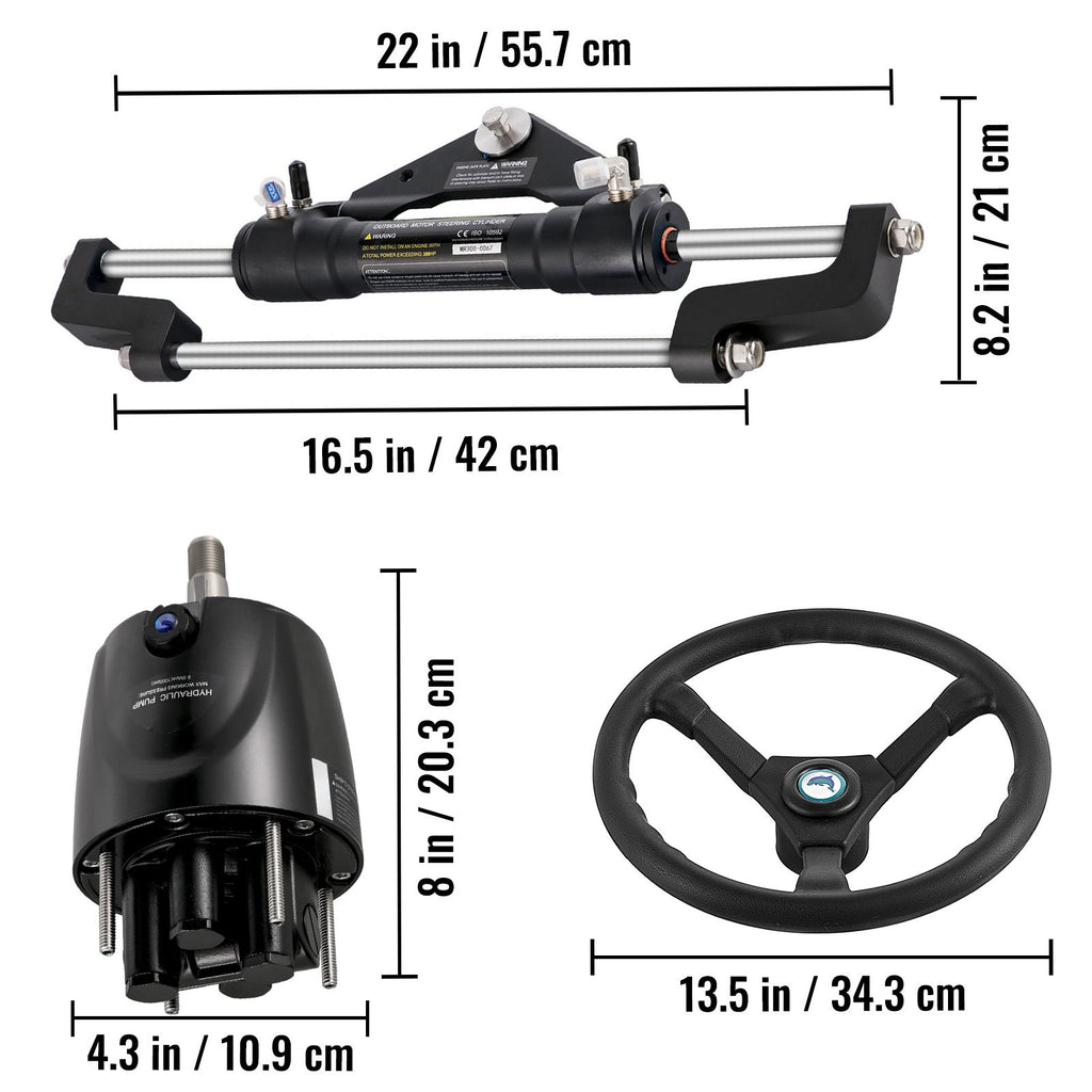 Hydraulic Boat Steering Kit, 300HP Hydraulic Steering Kit Helm Pump, Hydraulic Outboard Steeing Kit with 4267 mm Hydraulic Steering Hose for Boat Steering System
