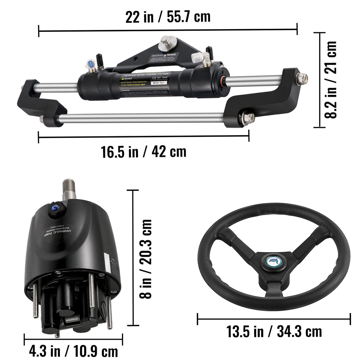 Hydraulic Boat Steering Kit, 300HP Hydraulic Steering Kit Helm Pump, Hydraulic Outboard Steeing Kit with 4267 mm Hydraulic Steering Hose for Boat Steering System