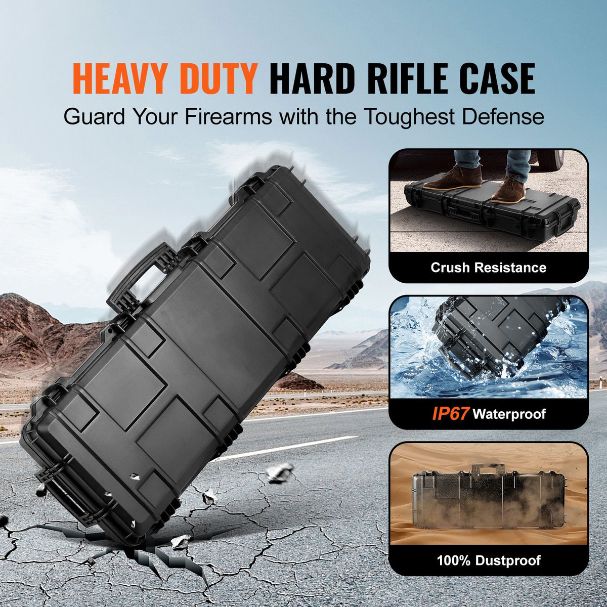 Rifle Case, Rifle Hard Case with 3 Layers Fully-protective Foams, 42 inch lockable Hard Gun Case with Wheels, IP67 Waterproof & Crushproof, for Two Rifles or Shotguns, Airsoft Gun
