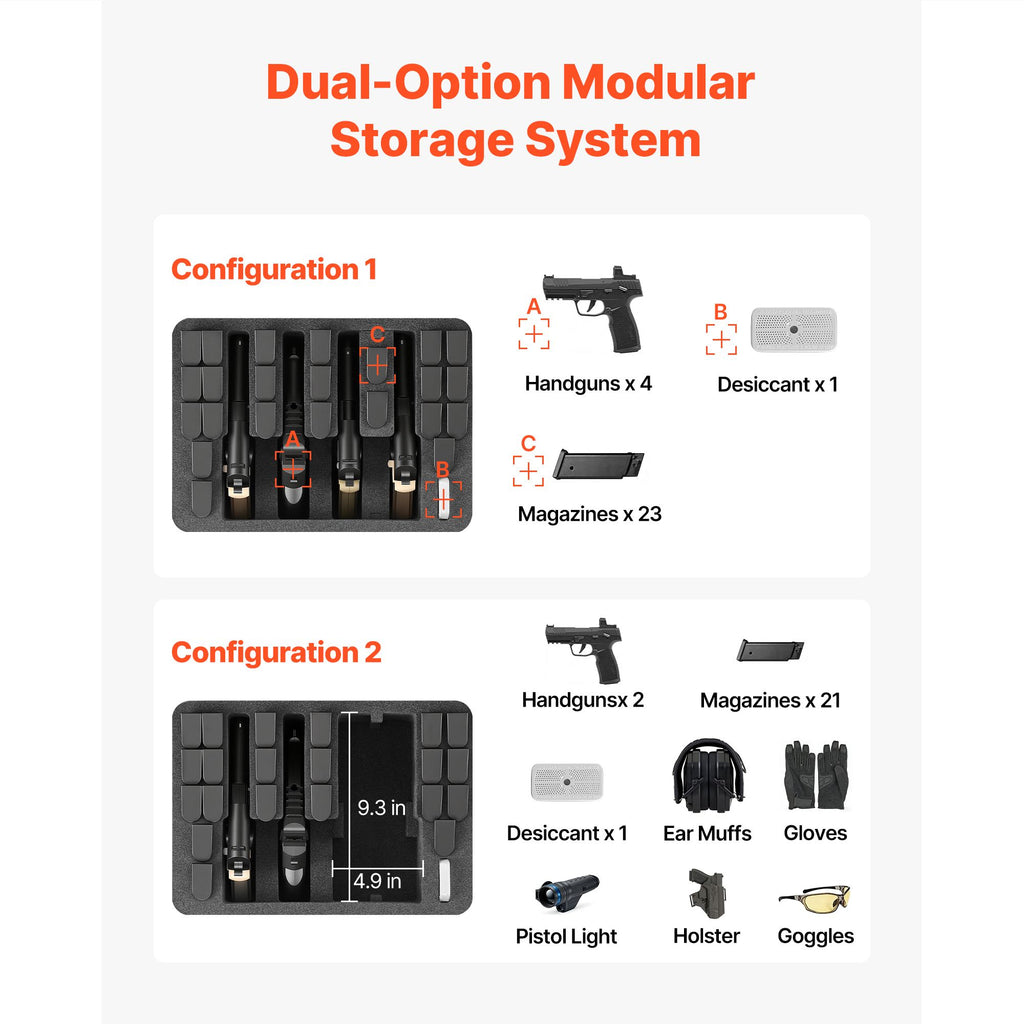 Hard Pistol Case, Heavy Duty Hard Gun Case with XPE Foam Lining, Waterproof Pistol Storage Box with Customizable Interior & Handle for Gun, Lenses, Camera, Gear, TSA Compliant, 404x319x192 mm