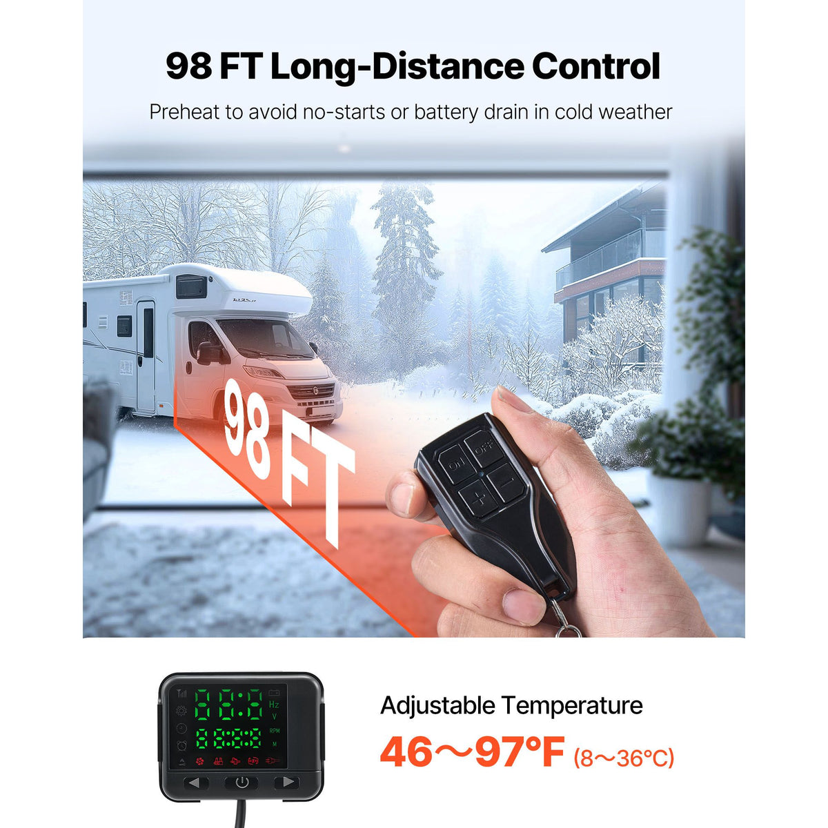 Diesel Air Heater, 8 kW DC12-24V, Fast Heating Diesel Parking Heater with Remote Control and Color Digital Display, 10L Fuel Tank, Low Noise, Voice Announcement, for RV, Truck, Boat and Trailer