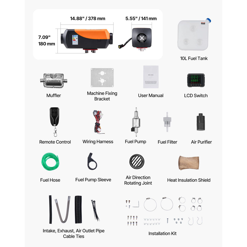 Diesel Air Heater, 8 kW DC12-24V, Fast Heating Diesel Parking Heater with Remote Control and Color Digital Display, 10L Fuel Tank, Low Noise, Voice Announcement, for RV, Truck, Boat and Trailer