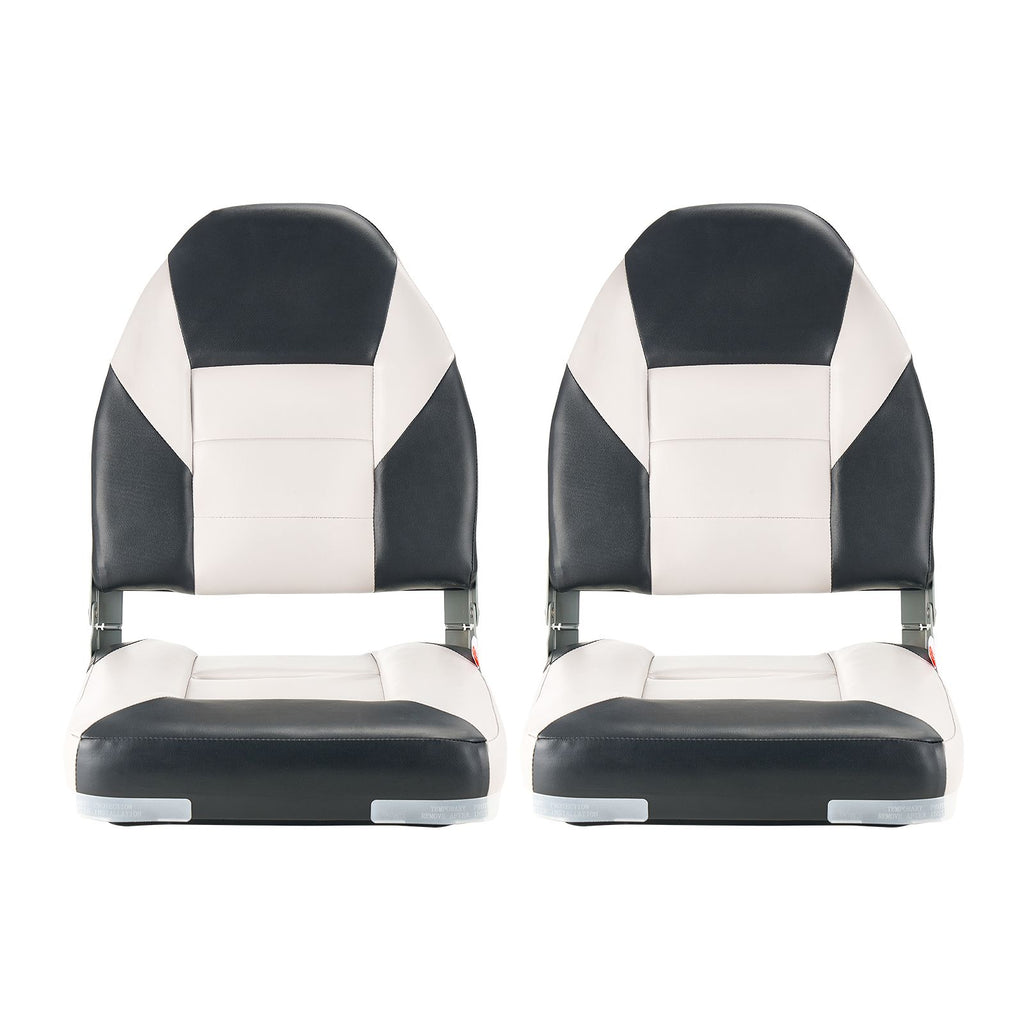 Boat Seat, High Backrest, Folding Fishing Boat Seat with Thickened Sponge Cushion & Waterproof PVC Leather, Aluminum Alloy Hinges, Flip Up Boat Seat for Boats, Yachts, Ships, Black & Grey