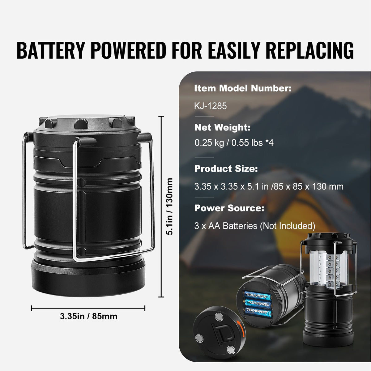 LED Camping Lanterns Collapsible Battery Powered Flashlights Set of 4