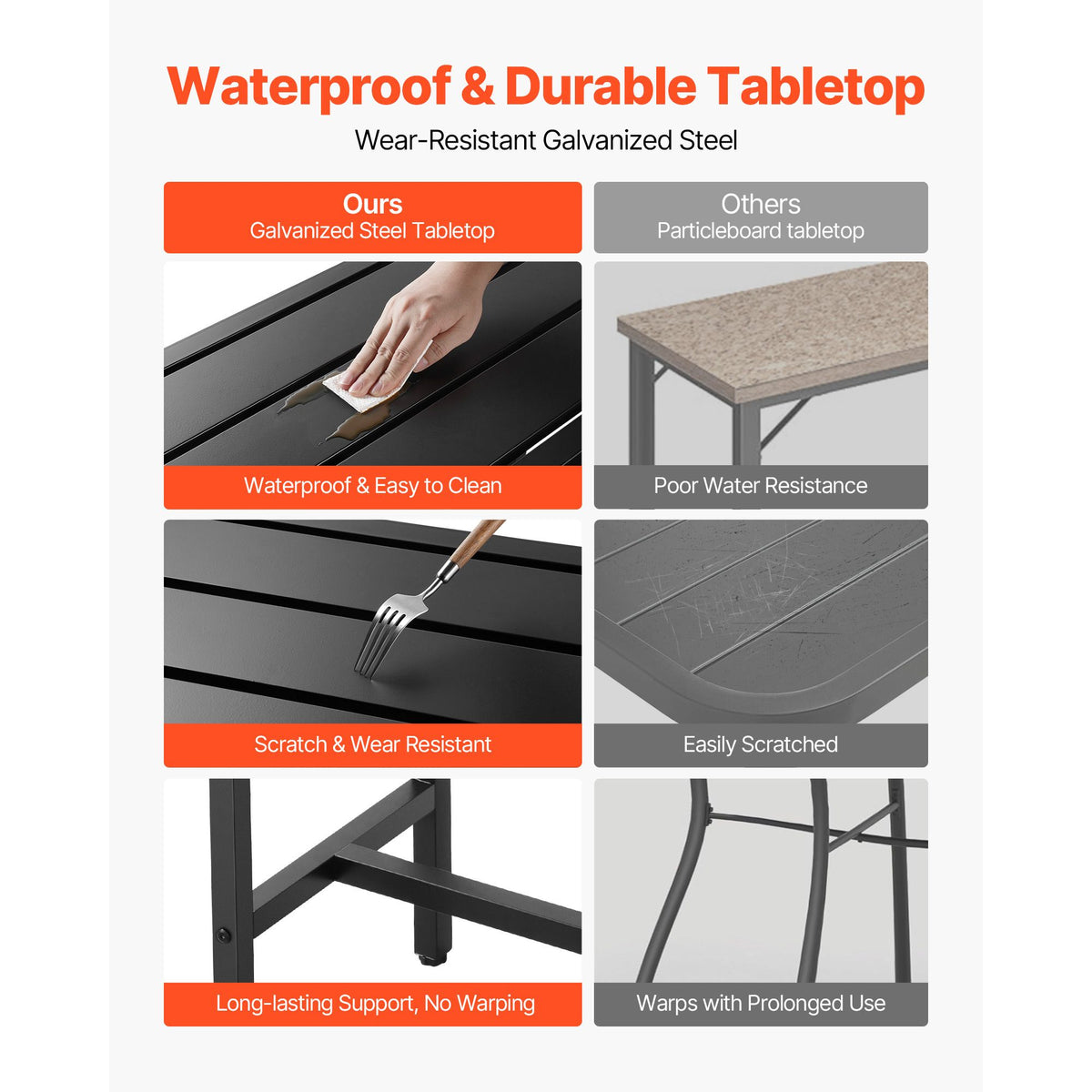 Outdoor Bar Table, 120 x 37.5 cm Patio Bar Table, Waterproof Top & Sturdy Metal Frame, Rectangle Counter Height Dining Tables, Outdoor Furniture for Balcony, Yard, Hot Tub, Poolside, Indoor