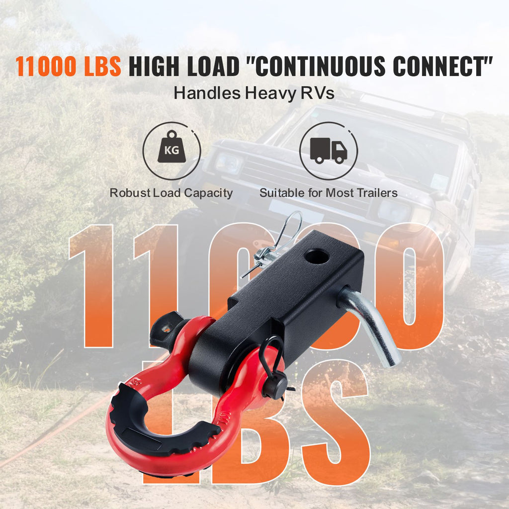 Shackle Hitch Receiver, Fits 50 mm Receivers, 20 Tons Breaking Strength, D Ring Shackle with Trailer Hitch Lock Pin, Heavy Duty Towing Accessories for Trucks, Jeeps, Off-Road Vehicle Recovery