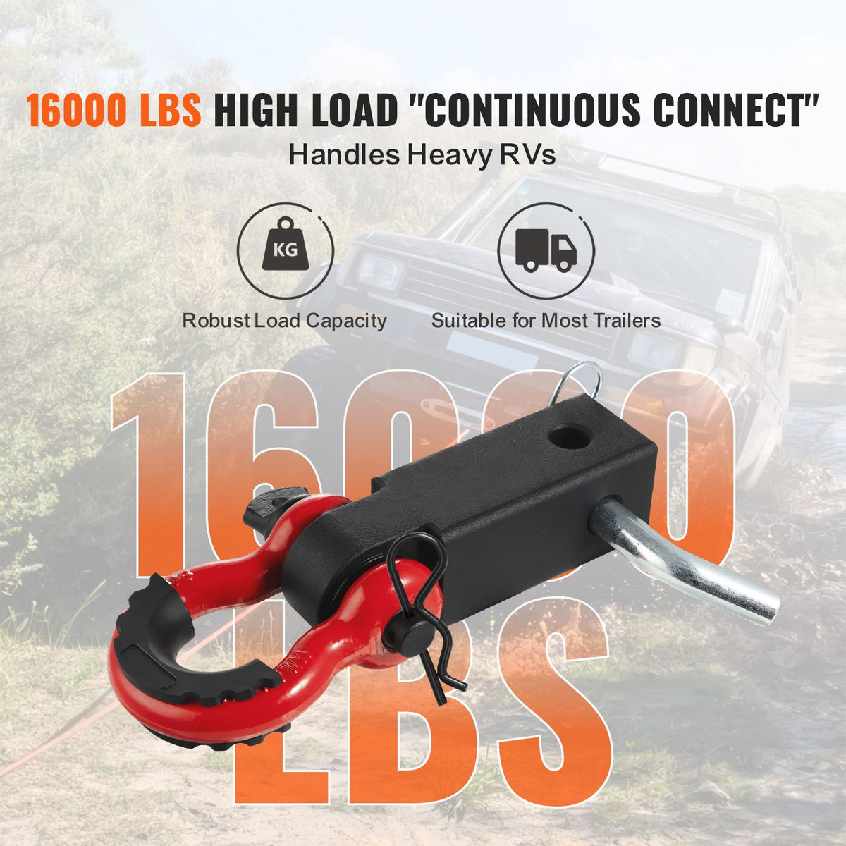 Shackle Hitch Receiver, Fits 50 mm Receivers, 24 Tons Breaking Strength, D Ring Shackle with Trailer Hitch Lock Pin, Heavy Duty Towing Accessories for Trucks, Jeeps, Off-Road Vehicle Recovery