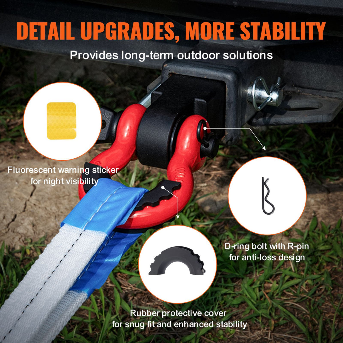 Shackle Hitch Receiver, Fits 50 mm Receivers, 24 Tons Breaking Strength, D Ring Shackle with Trailer Hitch Lock Pin, Heavy Duty Towing Accessories for Trucks, Jeeps, Off-Road Vehicle Recovery