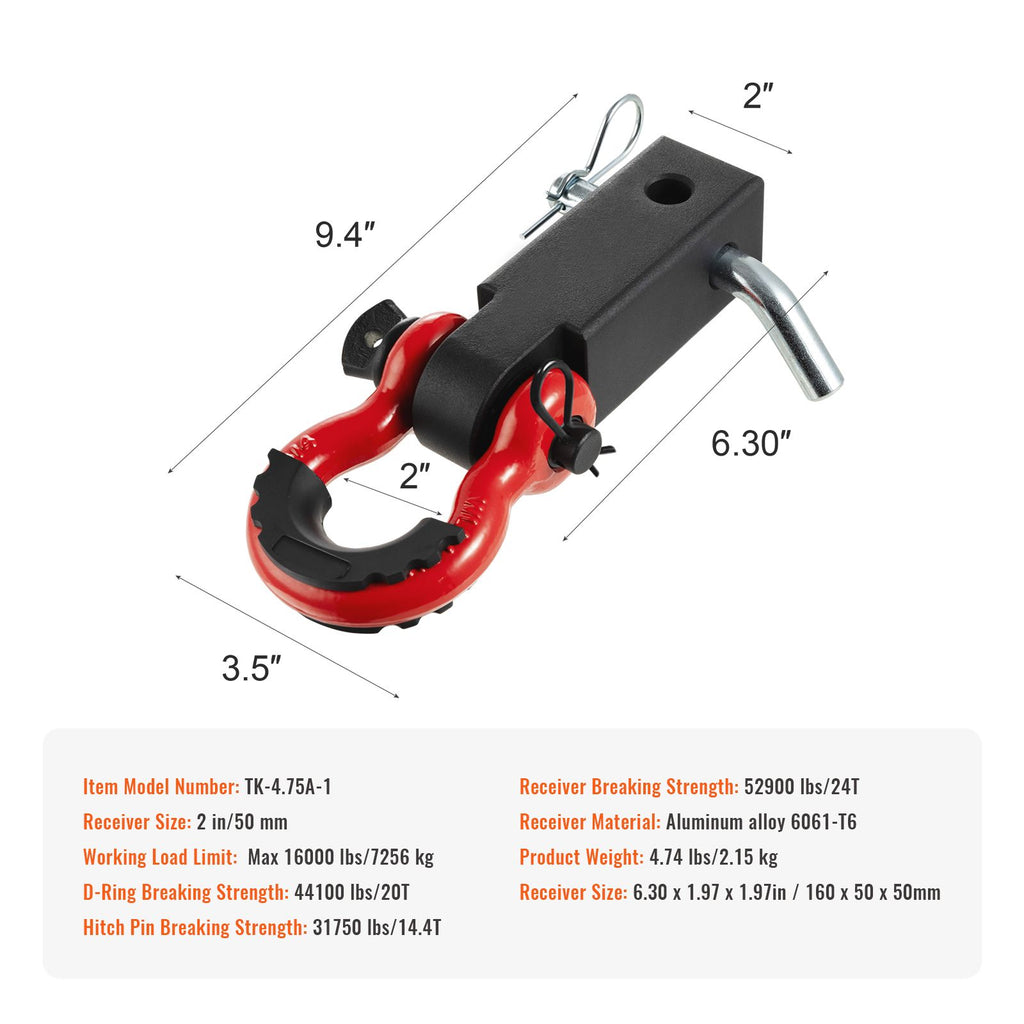 Shackle Hitch Receiver, Fits 50 mm Receivers, 24 Tons Breaking Strength, D Ring Shackle with Trailer Hitch Lock Pin, Heavy Duty Towing Accessories for Trucks, Jeeps, Off-Road Vehicle Recovery