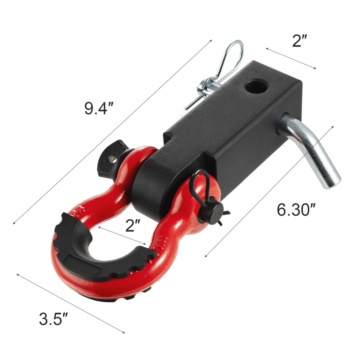 Shackle Hitch Receiver, Fits 50 mm Receivers, 24 Tons Breaking Strength, D Ring Shackle with Trailer Hitch Lock Pin, Heavy Duty Towing Accessories for Trucks, Jeeps, Off-Road Vehicle Recovery
