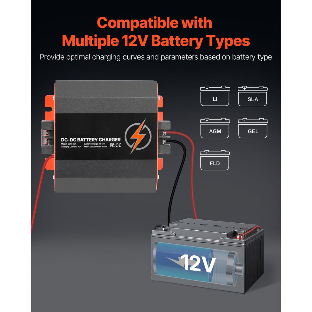 12V 30A DC to DC Charger Battery Charger 375W for Lead-Acid Lithium AGM