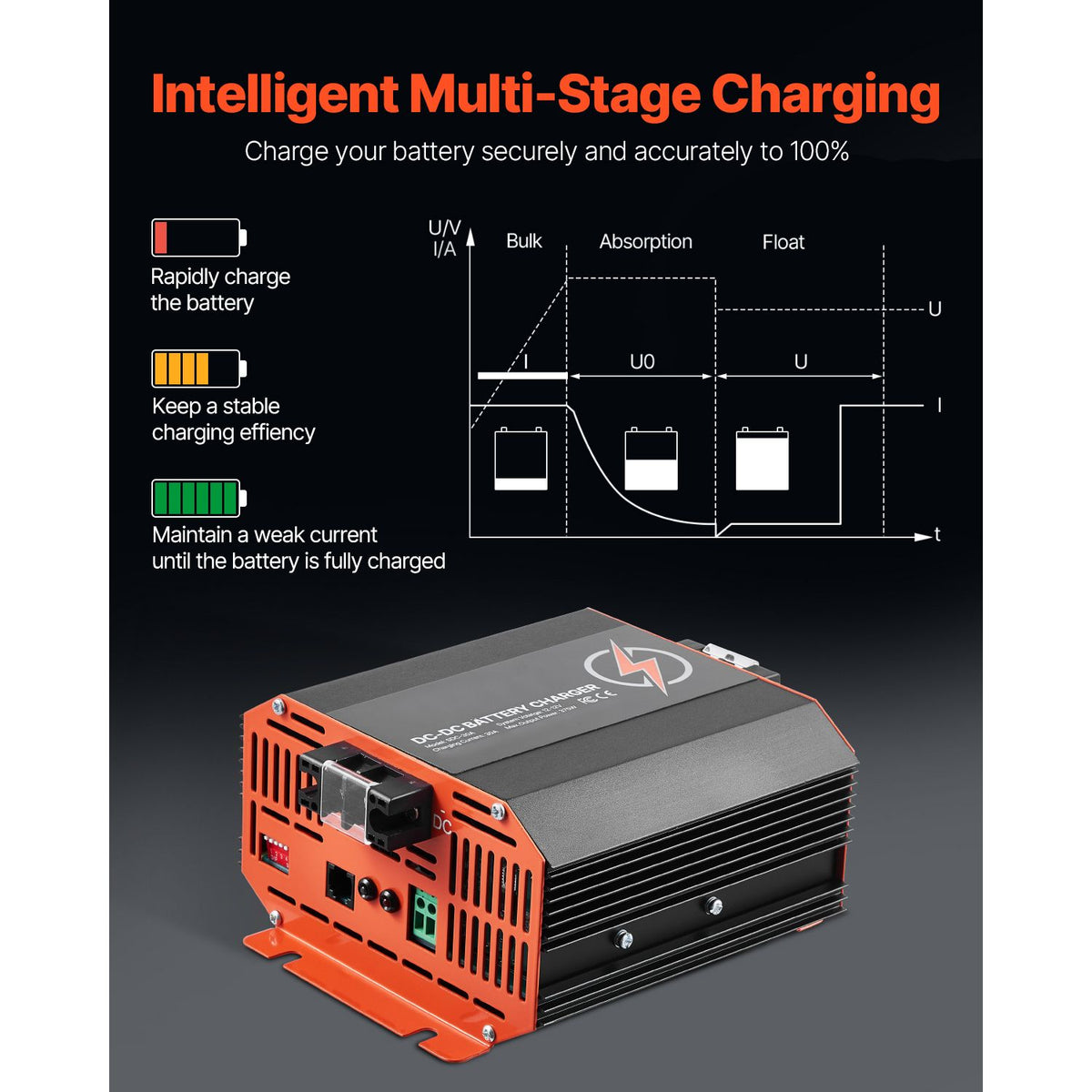 12V 30A DC to DC Charger Battery Charger 375W for Lead-Acid Lithium AGM