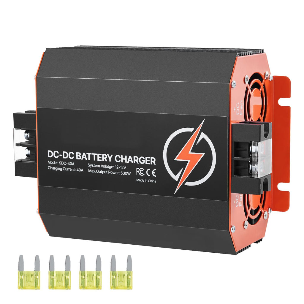 12V 40A DC to DC Battery Charger, 500W, On-Board Battery Charger for Lead-Acid, Lithium, AGM, GEL, and Flooded Batteries, Smart Multi-Stage Charging, for RVs, Commercial Vehicles, Boats, Yachts
