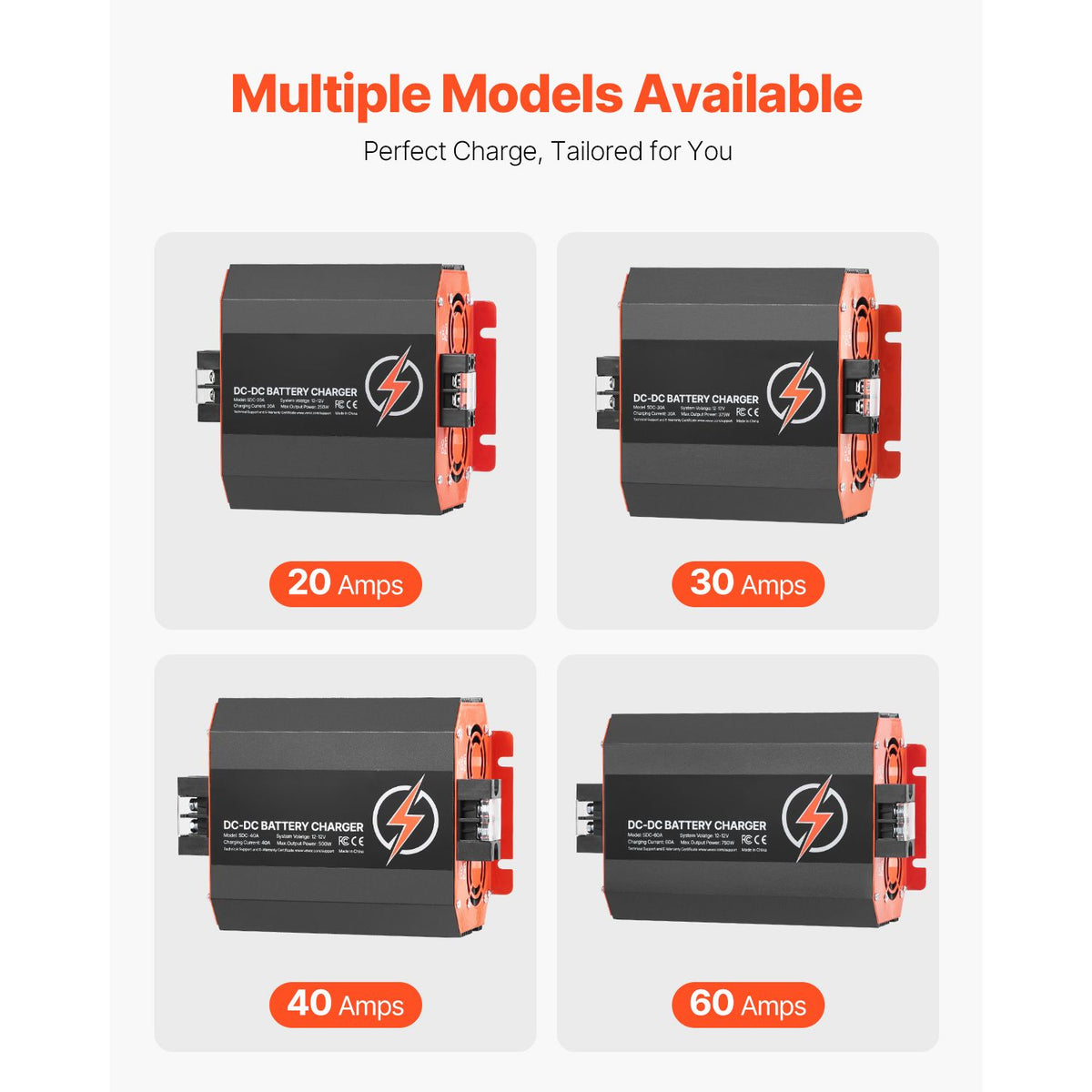 12V 60A DC to DC Battery Charger, 750W, On-Board Battery Charger for Lead-Acid, Lithium, AGM, GEL, and Flooded Batteries, Smart Multi-Stage Charging, for RVs, Commercial Vehicles, Boats, Yachts