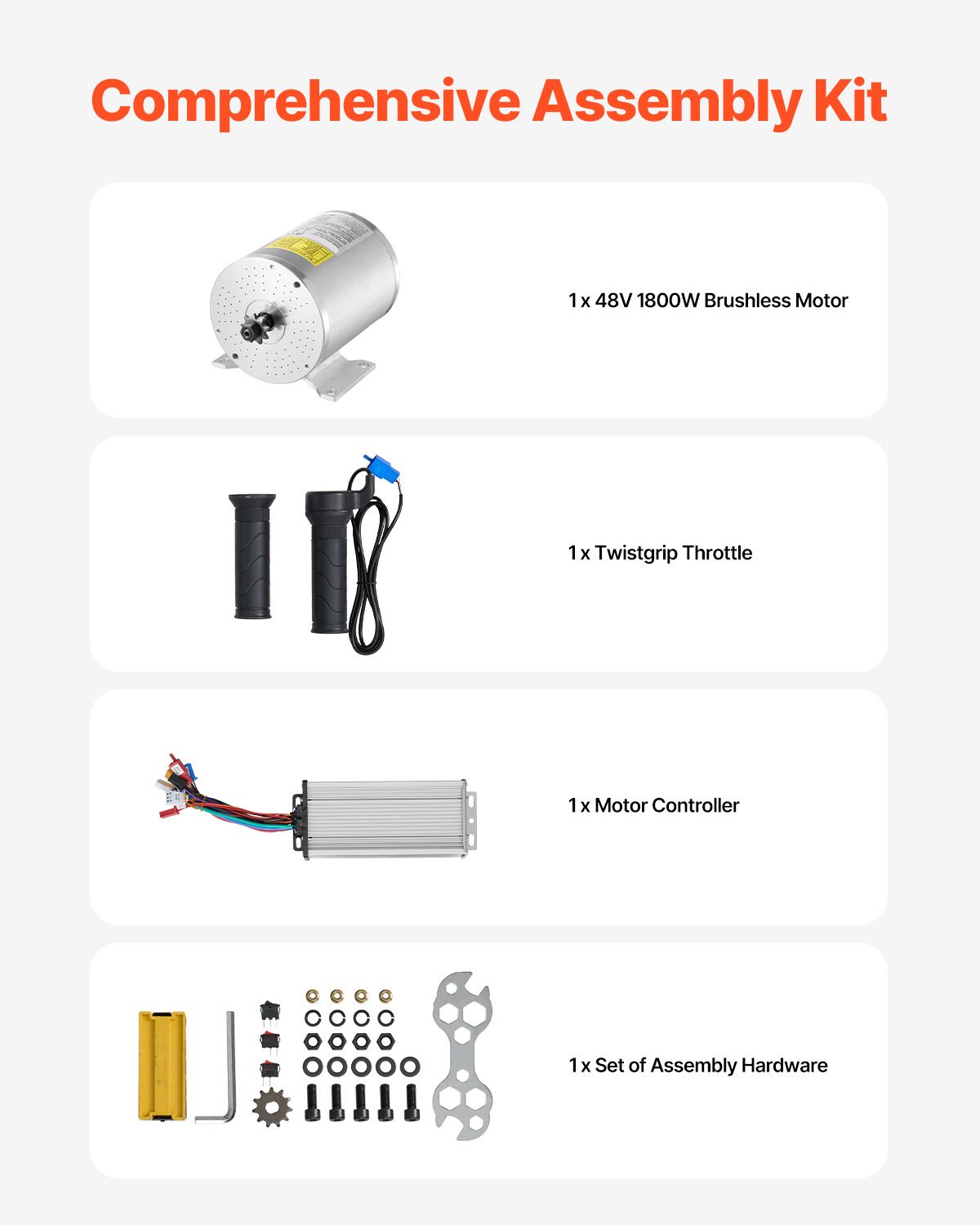 1800W Electric Brushless DC Motor Kit - 48V 4500rpm Motor with Upgraded Speed Controller and Throttle Grip Kit for Go Karts E-Bike Motorcycle Scooter DIY