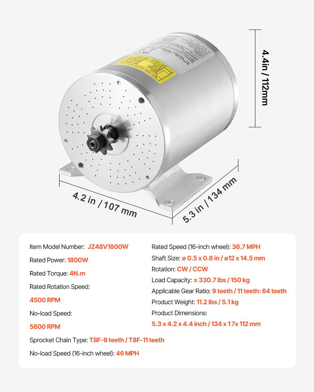 1800W Electric Brushless DC Motor Kit - 48V 4500rpm Motor with Upgraded Speed Controller and Throttle Grip Kit for Go Karts E-Bike Motorcycle Scooter DIY