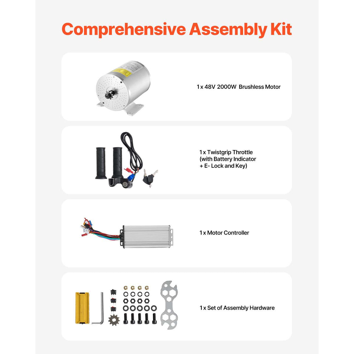 2000W Electric Brushless DC Motor Kit - 48V 4300rpm Motor with Upgraded Speed Controller and Throttle Grip Kit for Go Karts E-Bike Motorcycle Scooter DIY