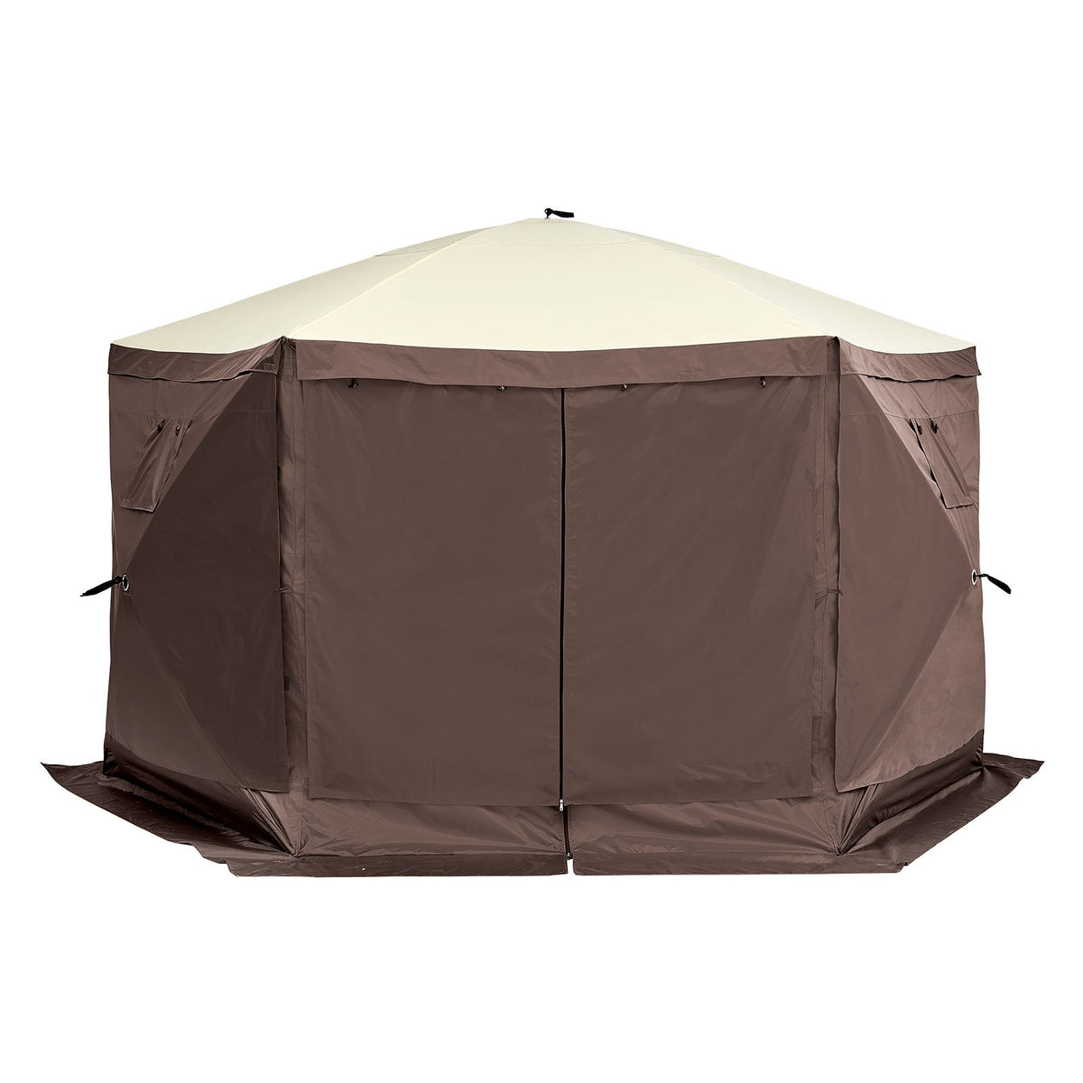Pop Up Gazebo Tent, Pop-Up Screen Tent 6 Sided Canopy Sun Shelter with 6 Removable Privacy Wind Cloths & Mesh Windows, 11.5x11.5FT Quick Set Screen Tent with Mosquito Netting, Brown