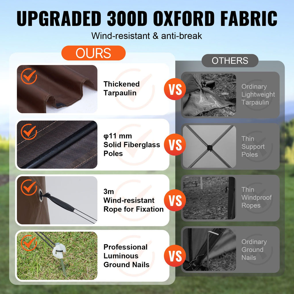 Pop Up Gazebo Tent, Pop-Up Screen Tent 4 Sided Canopy Sun Shelter with 4 Removable Privacy Wind Cloths & Mesh Windows, 6x6FT Quick Set Screen Tent with Mosquito Netting, Brown