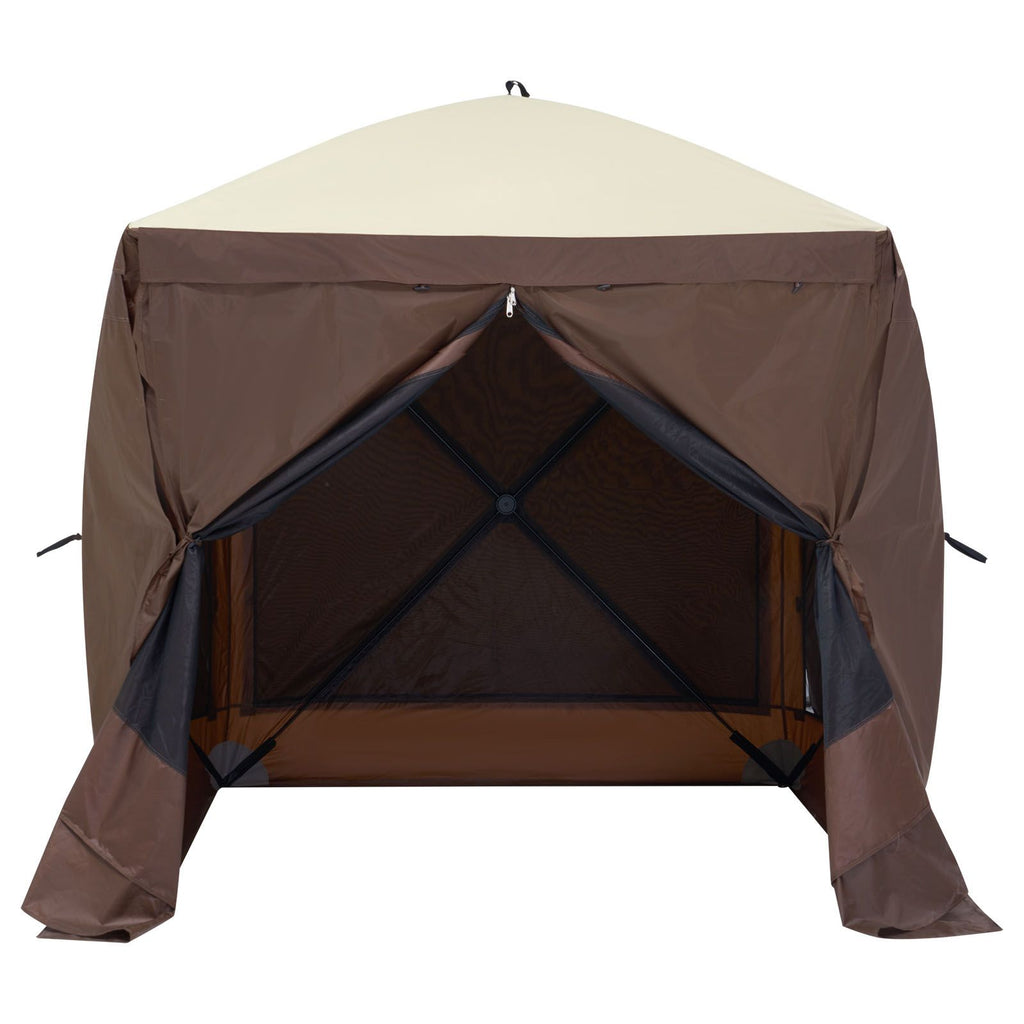 Pop Up Gazebo Tent, Pop-Up Screen Tent 4 Sided Canopy Sun Shelter with 4 Removable Privacy Wind Cloths & Mesh Windows, 6x6FT Quick Set Screen Tent with Mosquito Netting, Brown