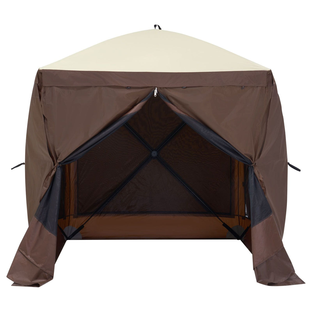 Pop Up Gazebo Tent, Pop-Up Screen Tent 4 Sided Canopy Sun Shelter with 4 Removable Privacy Wind Cloths & Mesh Windows, 6x6FT Quick Set Screen Tent with Mosquito Netting, Brown