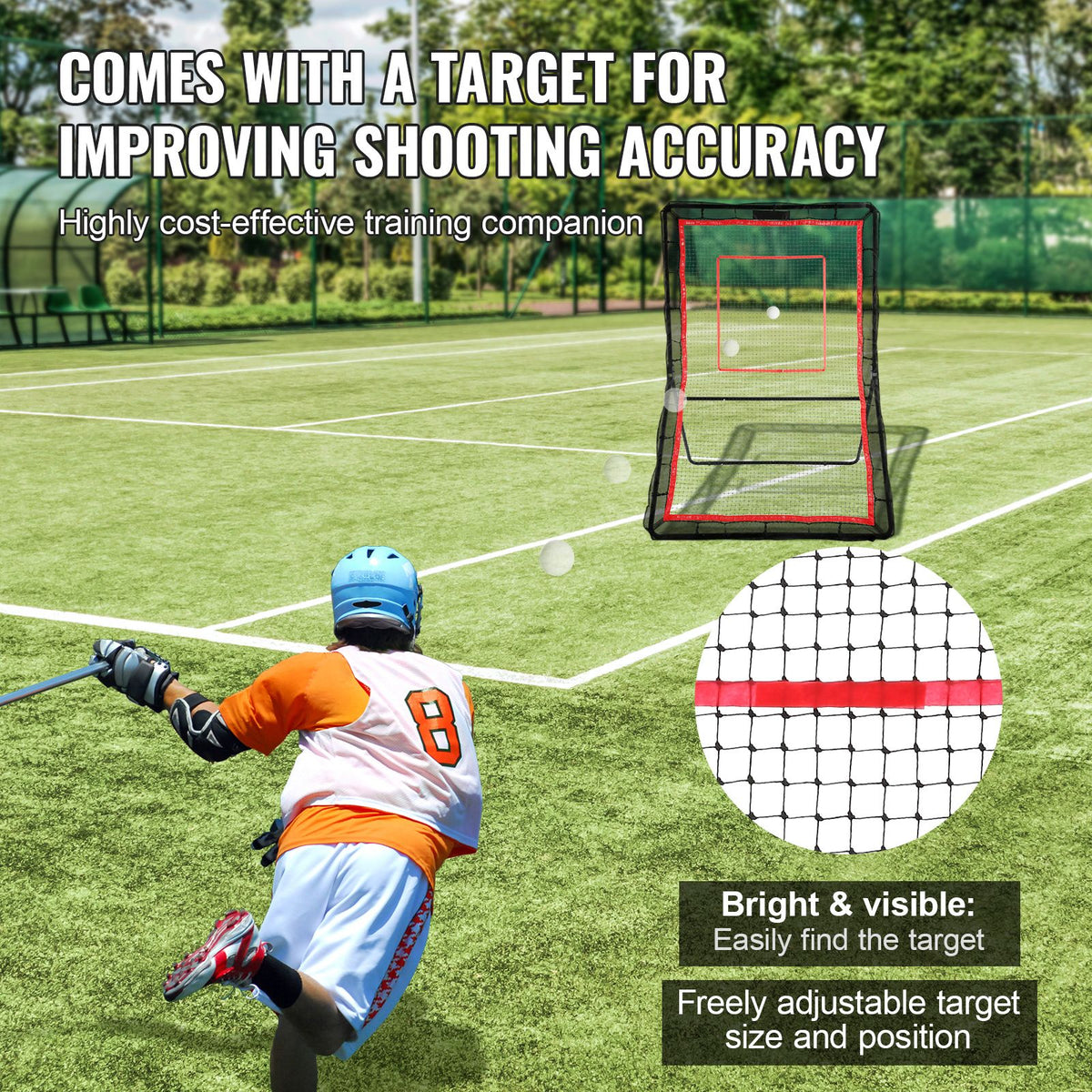 Lacrosse Rebounder for Backyard, 5x7 Ft Volleyball Bounce Back Net, Pitchback Throwback Baseball Softball Return Training Screen, Adjustable Angle Shooting Practice Training Wall with Target