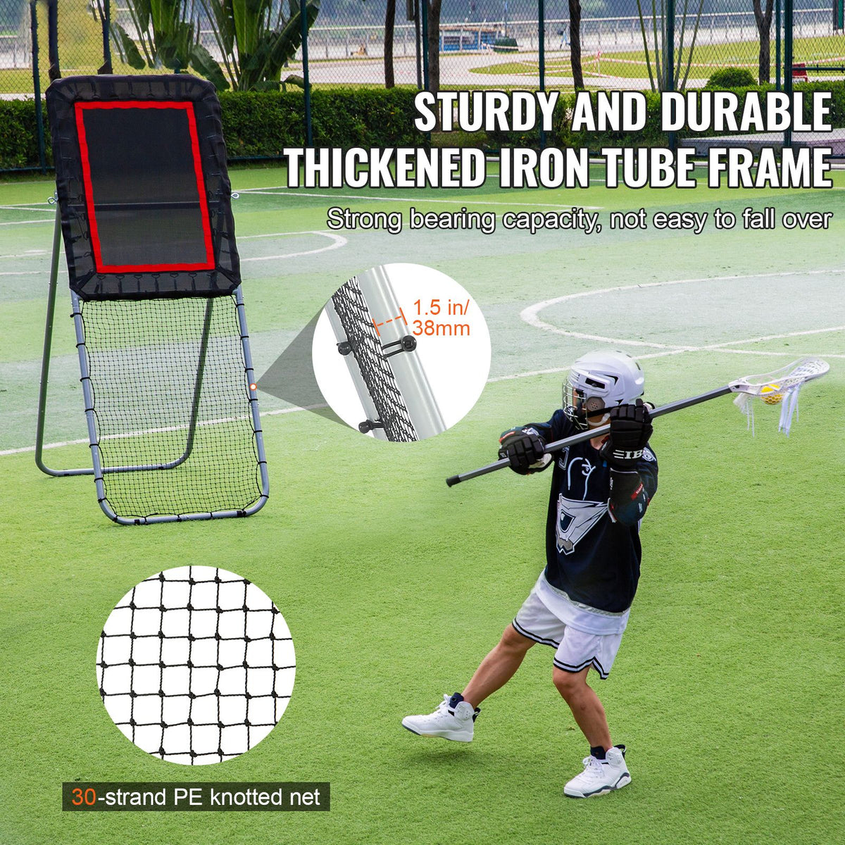 Folding Lacrosse Rebounder for Backyard, 3x8 Ft Volleyball Bounce Back Net, Pitchback Throwback Baseball Softball Return Training Screen, Adjustable Angle Shooting Practice Training Wall, Black
