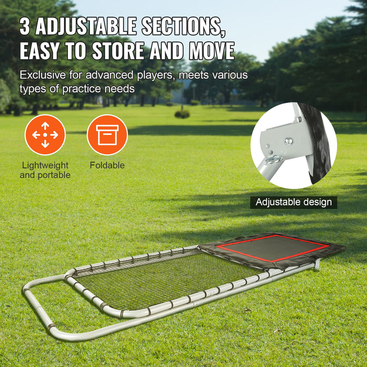 Folding Lacrosse Rebounder for Backyard, 3x8 Ft Volleyball Bounce Back Net, Pitchback Throwback Baseball Softball Return Training Screen, Adjustable Angle Shooting Practice Training Wall, Black
