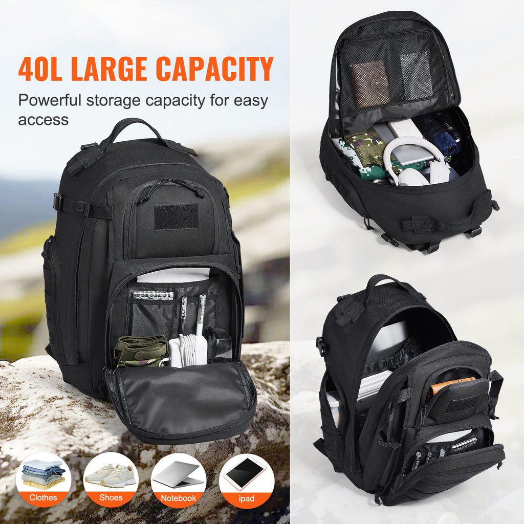 Tactical Backpack 40L Military Backpack with Molle Mode & Sponge Pad Black