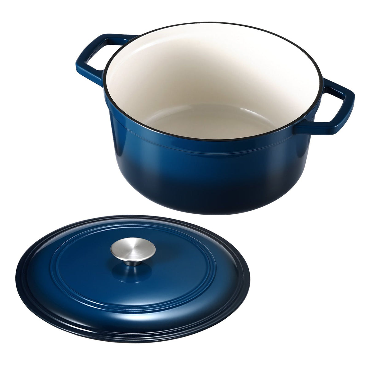 Enameled Cast Iron Dutch Oven, 5.7L Pot with Lid and Dual Handles, Heavy-Duty Durable Cookware Pan, Oven Induction Compatible up to 260 ℃, for Braising, Stews, Roasting, Bread Baking, Blue