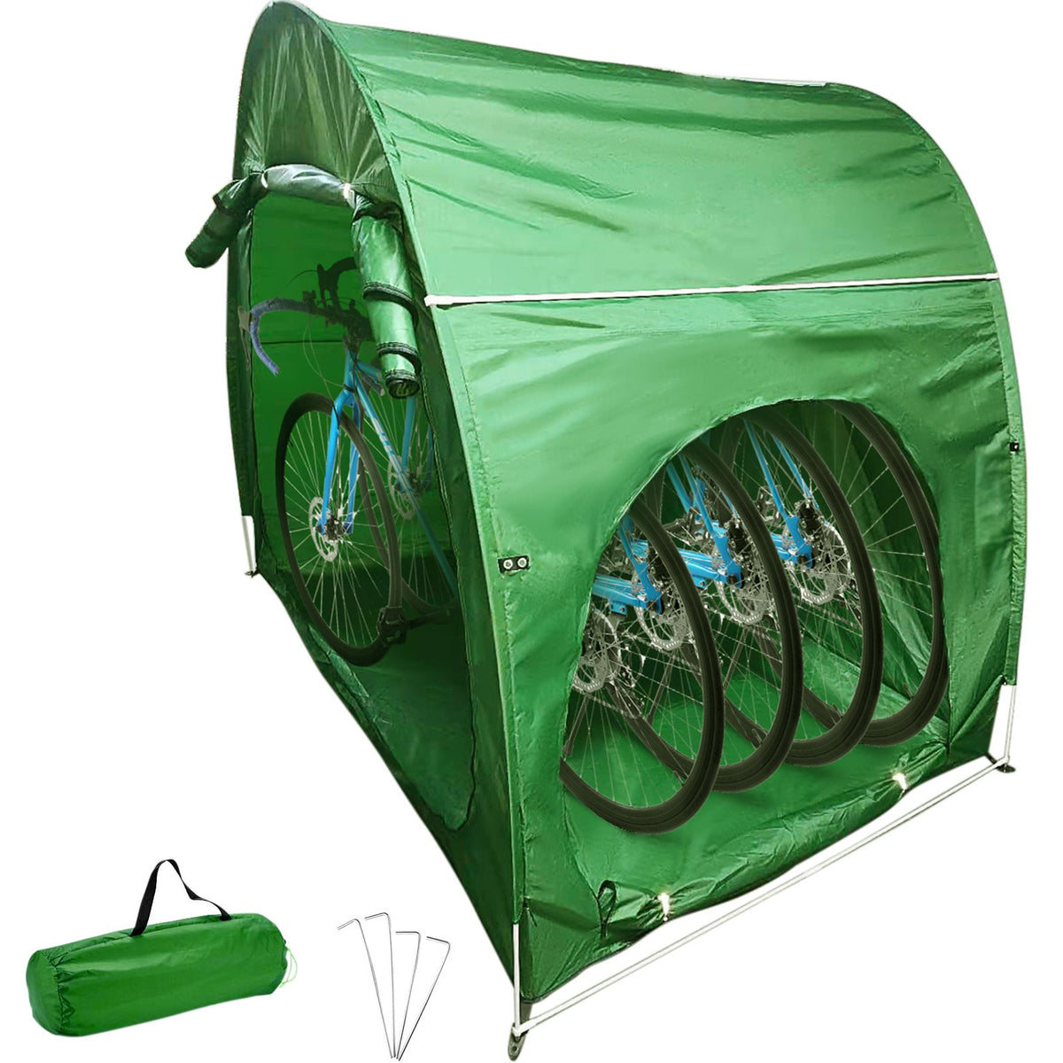 Bike Cover Storage Tent, 420D Oxford Fabric Portable for 4 Bikes, Outdoor Waterproof Anti-Dust Bicycle Storage Shed, Heavy Duty for Bikes, Lawn Mower, and Garden Tools, with Carry Bag, Green