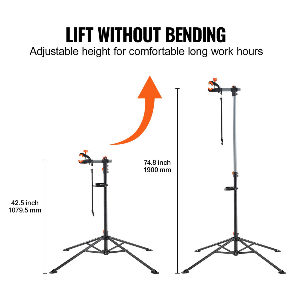 Bike Repair Stand, 80 lbs Heavy-duty Steel Bicycle Repair Stand, Adjustable Height Bike Maintenance Workstand with Magnetic Tool Tray Telescopic Arm, Foldable Bike Work Stand for Home, Shops