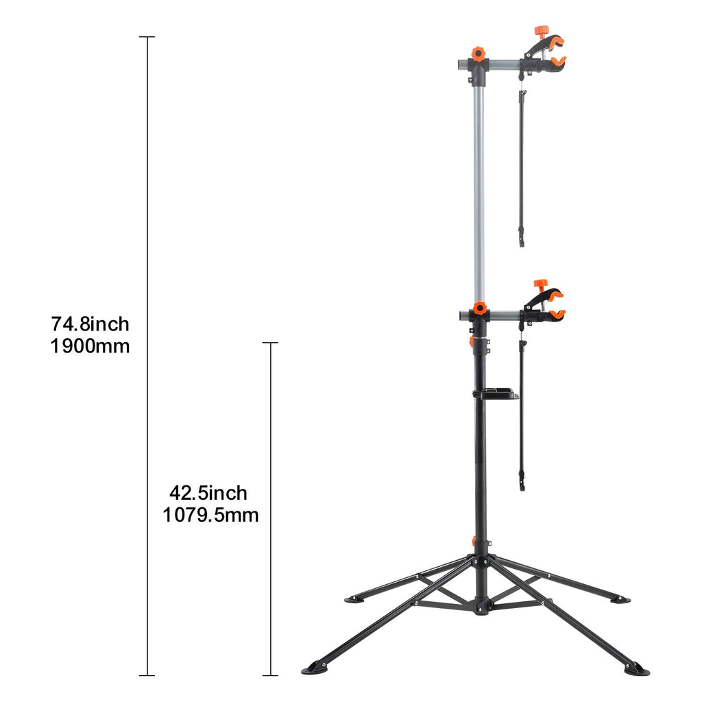 Bike Repair Stand, 80 lbs Heavy-duty Steel Bicycle Repair Stand, Adjustable Height Bike Maintenance Workstand with Magnetic Tool Tray Telescopic Arm, Foldable Bike Work Stand for Home, Shops