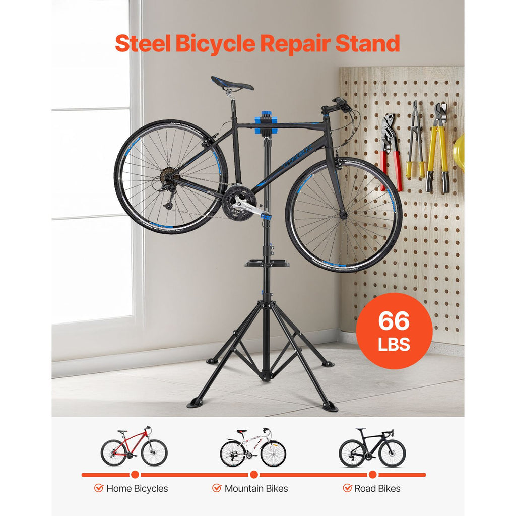 Bike Repair Stand, 29.9 kg Heavy-duty Bicycle Work Stand with 835-1440 mm Adjustable Height & Magnetic Tool Tray, Foldable Bicycle Maintenance Rack, Shop Home Mechanics for Mountain & Road Bike