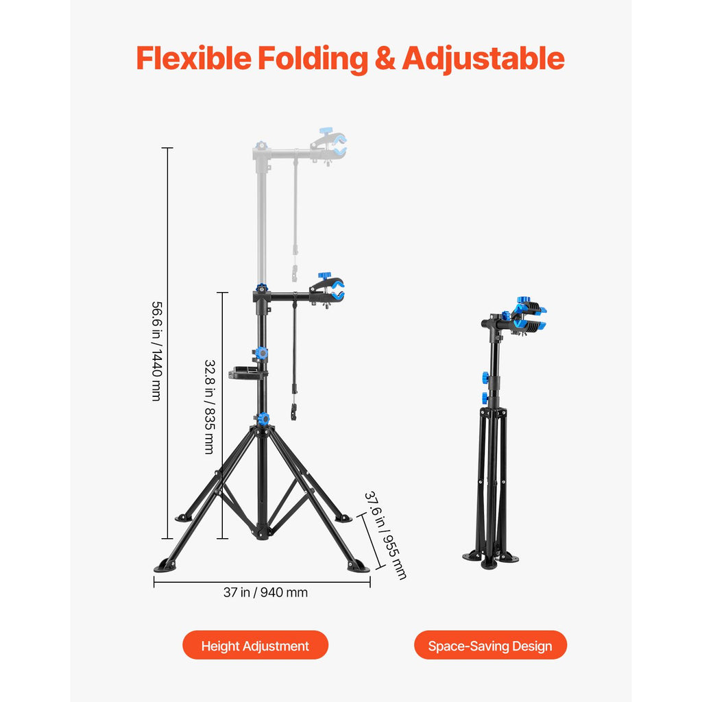 Bike Repair Stand, 29.9 kg Heavy-duty Bicycle Work Stand with 835-1440 mm Adjustable Height & Magnetic Tool Tray, Foldable Bicycle Maintenance Rack, Shop Home Mechanics for Mountain & Road Bike