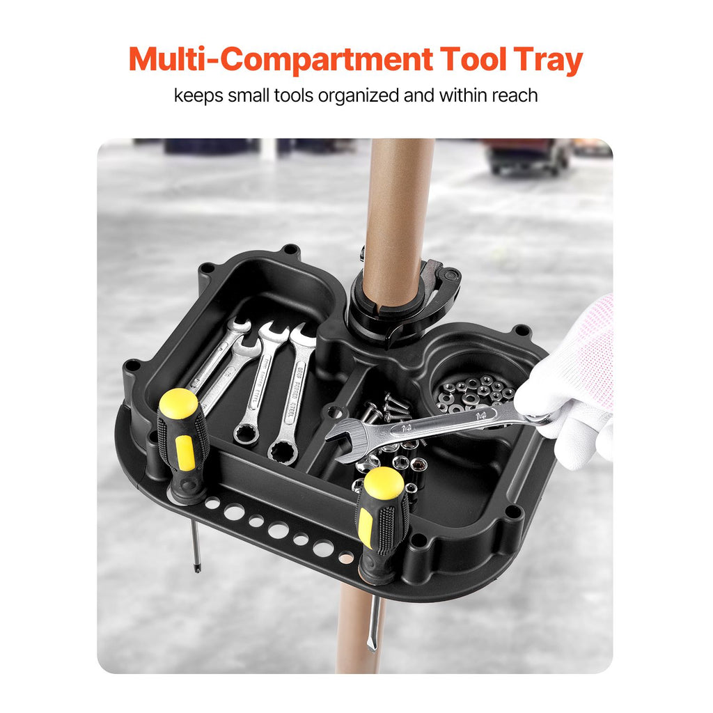 Bike Repair Stand, Max. 49.9 kg Heavy-duty Bicycle Work Stand with 1025-1510 mm Adjustable Height & Large Tool Tray, Foldable Ebike Maintenance Rack, Shop Home Mechanics for Mountain Road Bike
