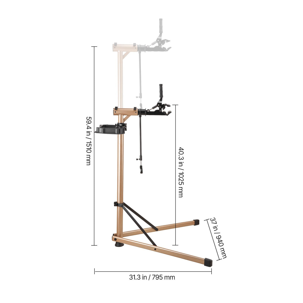 Bike Repair Stand, Max. 49.9 kg Heavy-duty Bicycle Work Stand with 1025-1510 mm Adjustable Height & Large Tool Tray, Foldable Ebike Maintenance Rack, Shop Home Mechanics for Mountain Road Bike