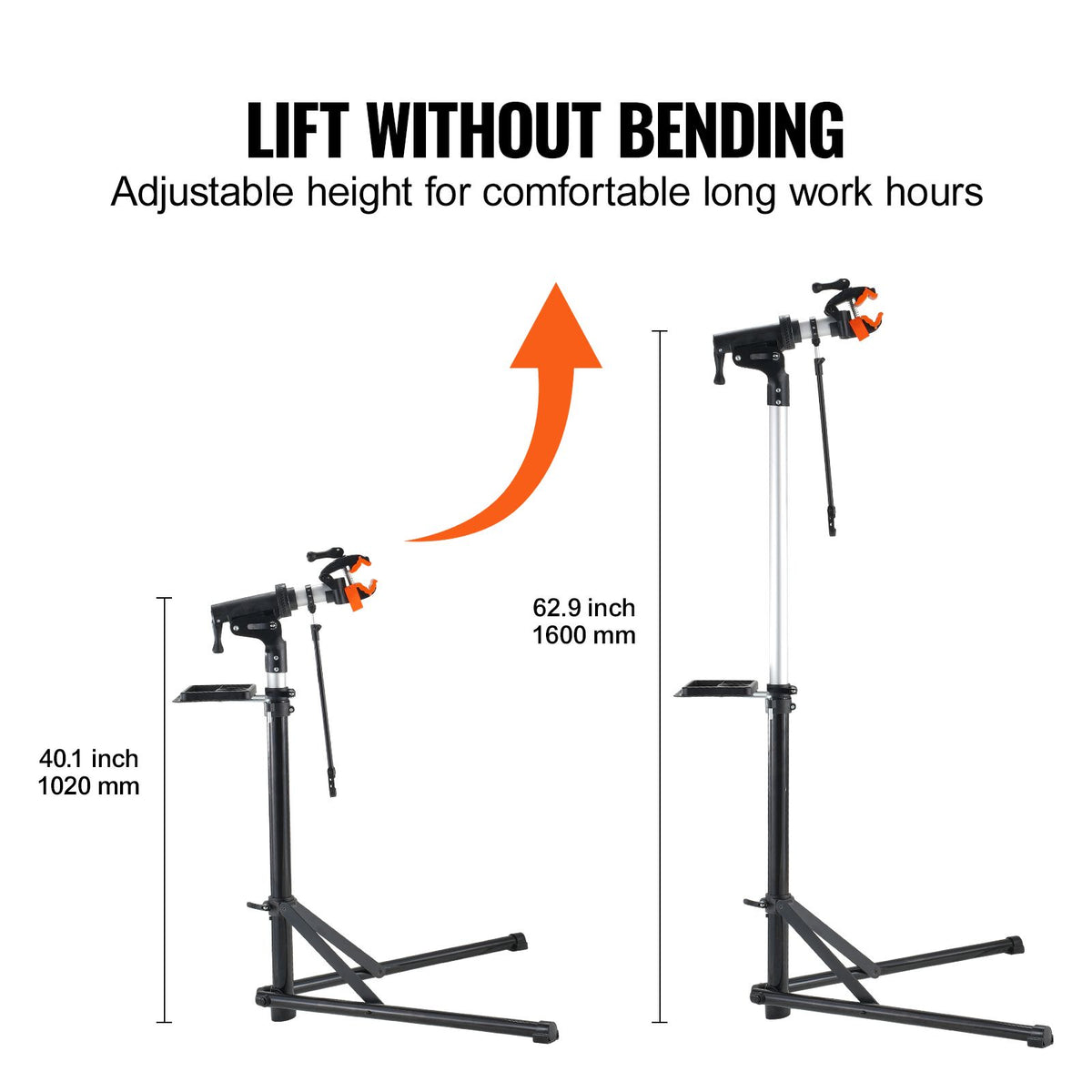 Bike Repair Stand, 66 lbs Heavy-duty Aluminum Bicycle Repair Stand, Adjustable Height Bike Maintenance Workstand with Magnetic Tool Tray Telescopic Arm, Foldable Bike Work Stand for Home, Shops