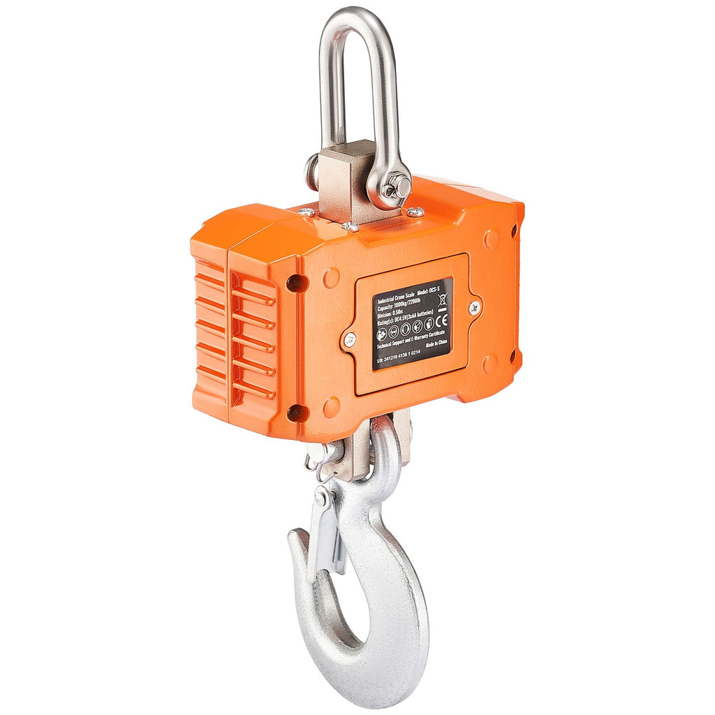 Digital Crane Scale, 2200 lbs/1000 kg, Industrial Heavy Duty Hanging Scale with Remote Control, Cast Aluminum Case & LCD Screen, High Precision for Construction, Factory, Farm, Hunting (Orange)