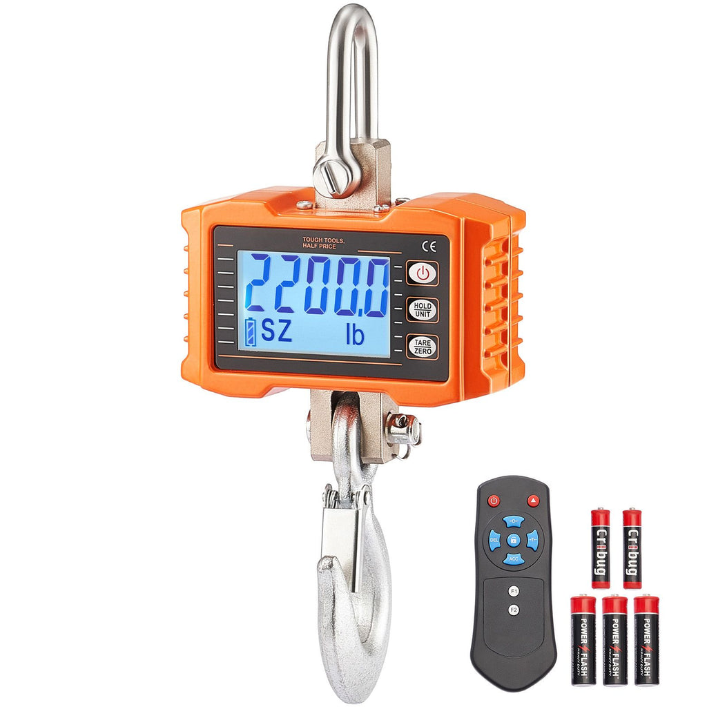 Digital Crane Scale, 2200 lbs/1000 kg, Industrial Heavy Duty Hanging Scale with Remote Control, Cast Aluminum Case & LCD Screen, High Precision for Construction, Factory, Farm, Hunting (Orange)