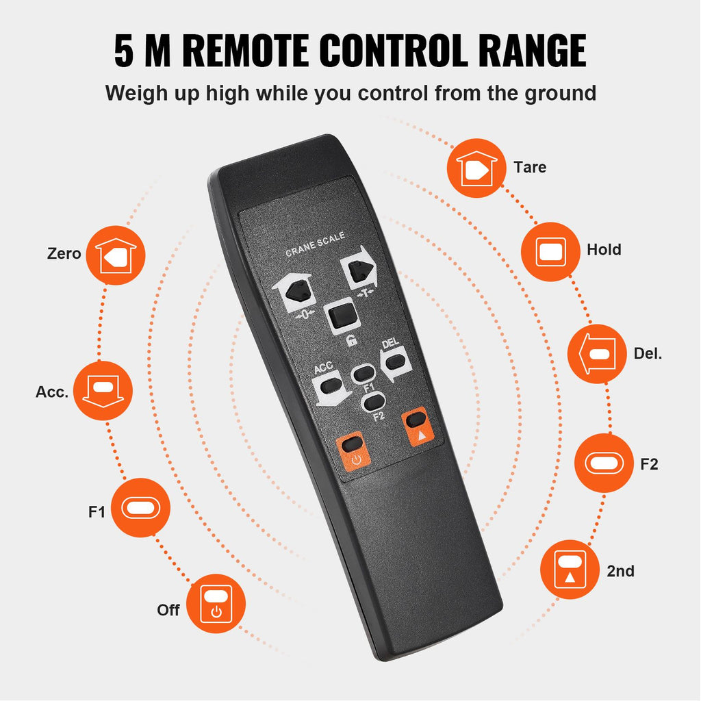 Digital Crane Scale, 2200 lbs/1000 kg, Industrial Heavy Duty Hanging Scale with Remote Control, Cast Aluminum Case & LED Screen, High Precision for Construction, Factory, Farm, Hunting (Orange)