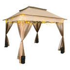 Outdoor Canopy Gazebo Tent, Portable Canopy Shelter with 11\'x11\' Large Shade Space for Party, Backyard, Patio Lawn and Garden, 4 Sandbags, Carrying Bag and Netting Included, Brown