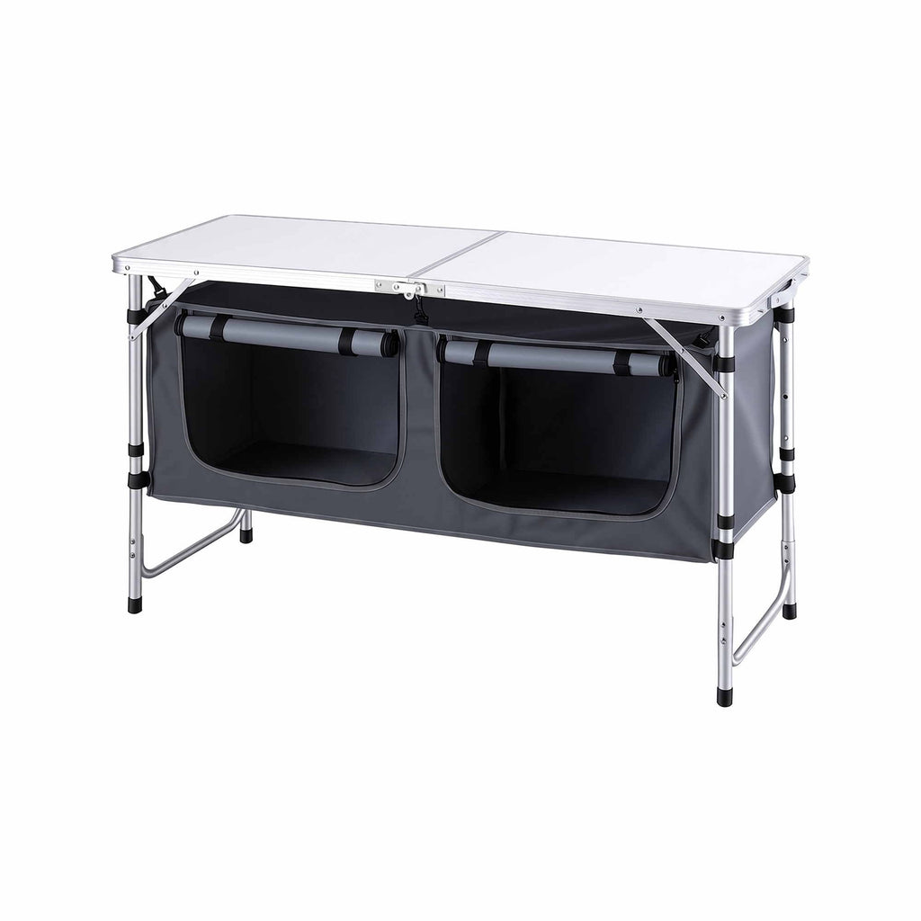Weisshorn Camping Table Adjustable Storage Cabinet Aluminum MDF 120cm Grey