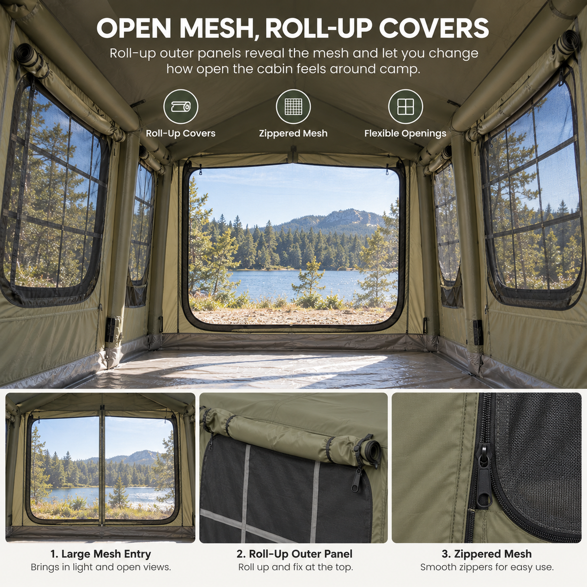 Weisshorn Inflatable Cabin Camping Tent Olive Green Mesh Entry 520x360cm