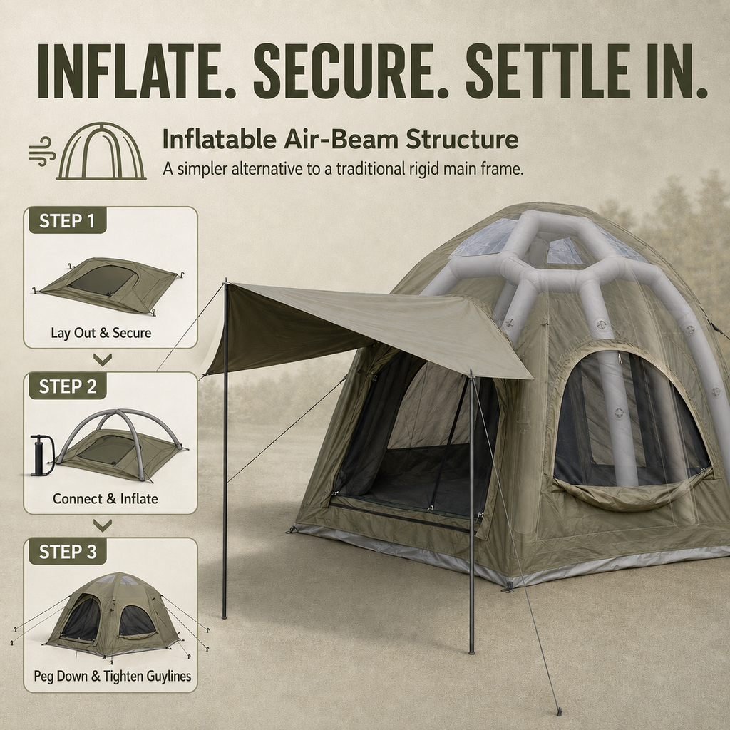 Weisshorn 4 Person Inflatable Camping Tent TC Canvas Sun Shade Rain-Ready