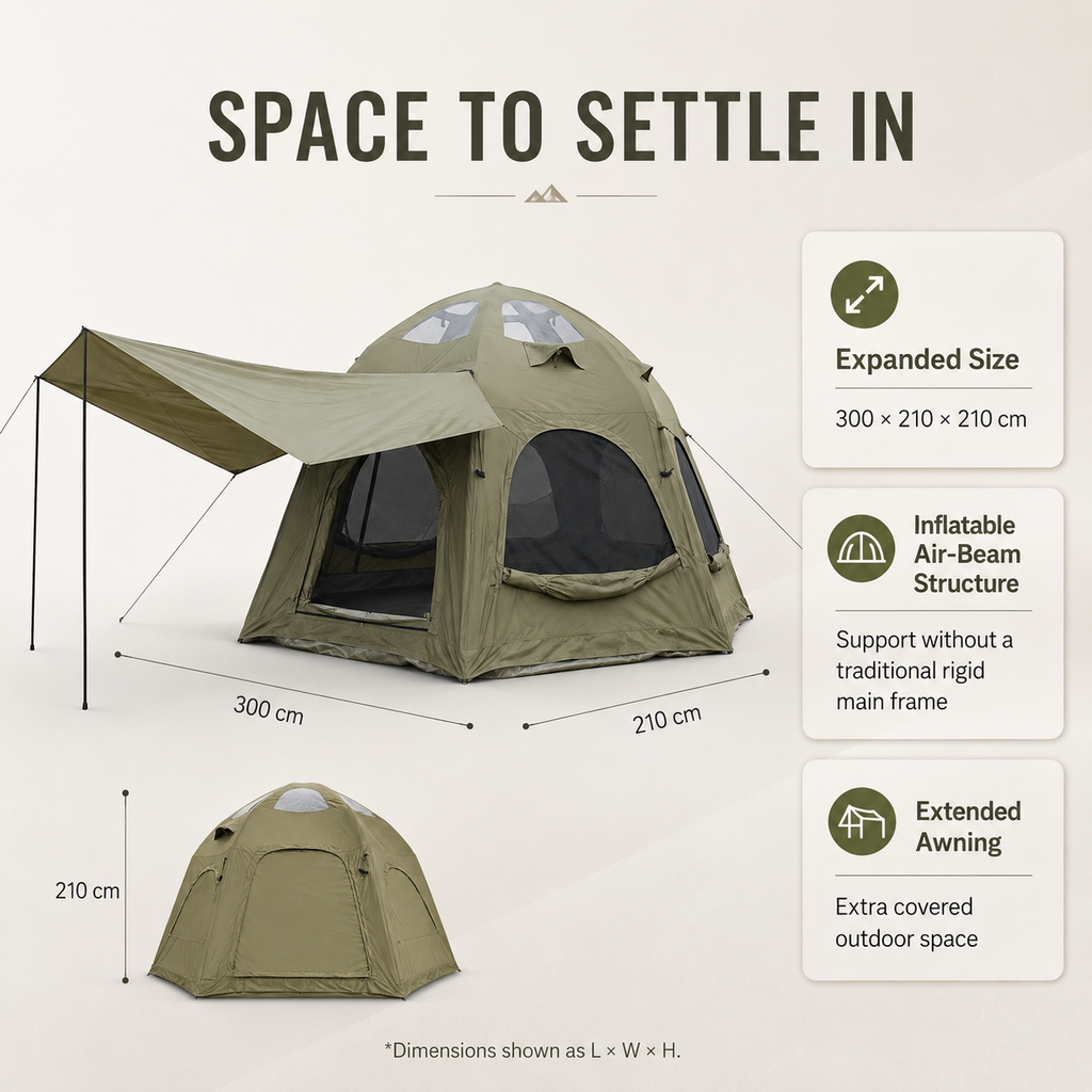 Weisshorn 4 Person Inflatable Camping Tent TC Canvas Sun Shade Rain-Ready