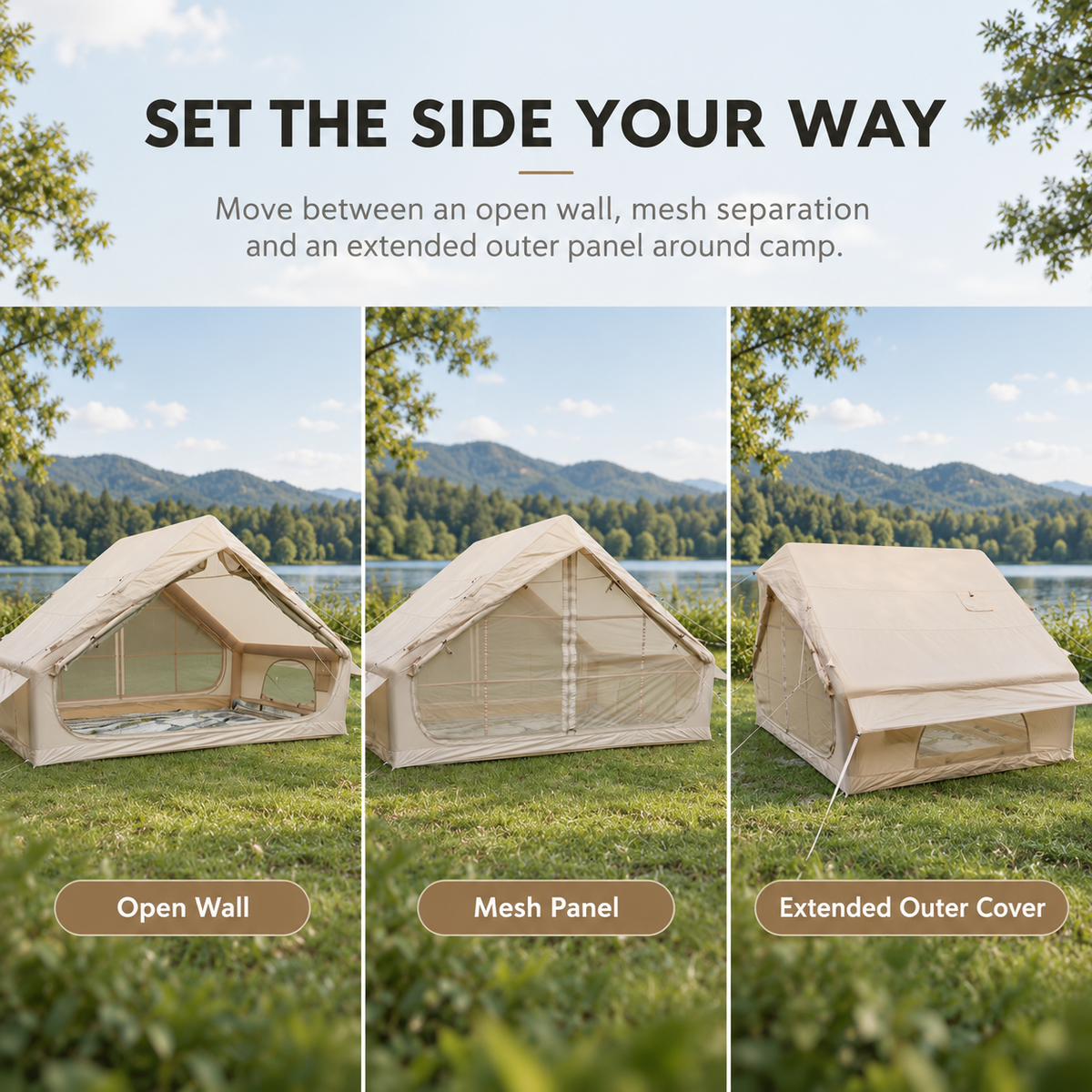 Weisshorn Inflatable A-Frame Camping Tent Large Outdoor Glamping Beige