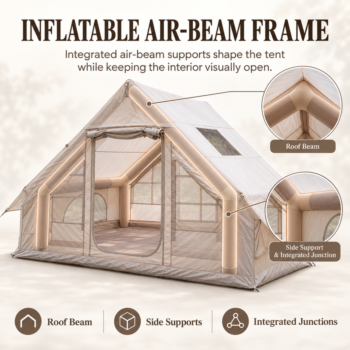 Weisshorn A-Frame Inflatable Air Tent with Mesh Windows, Family Glamping