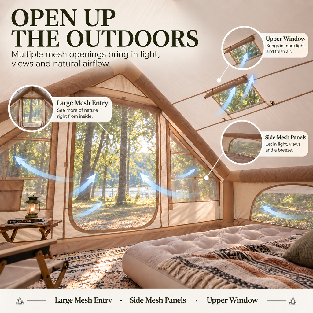 Weisshorn A-Frame Inflatable Air Tent with Mesh Windows, Family Glamping